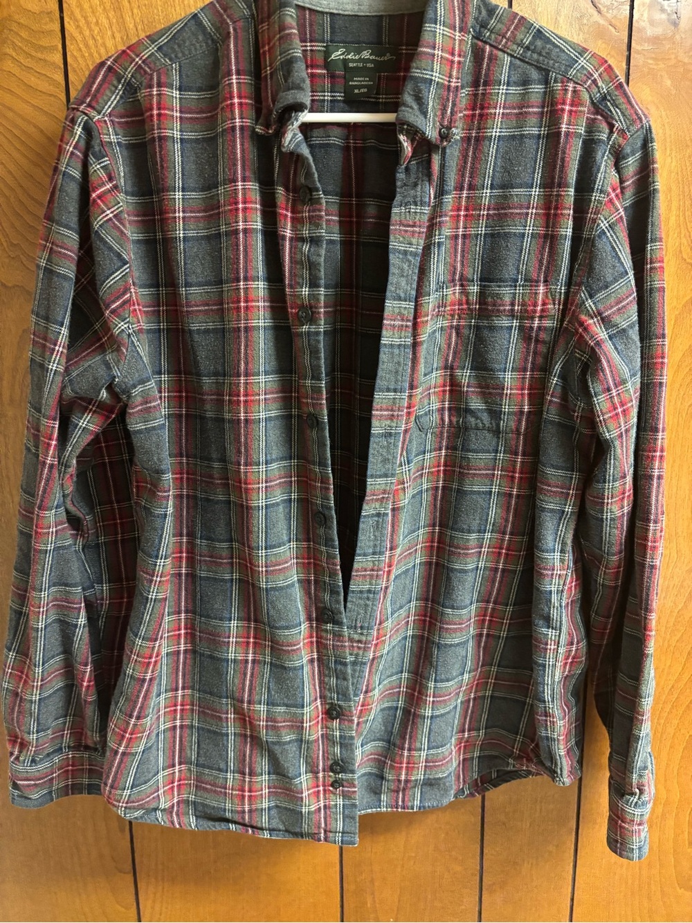 Eddie Bauer Red, Gray and green Plaid Button-Down Shirt